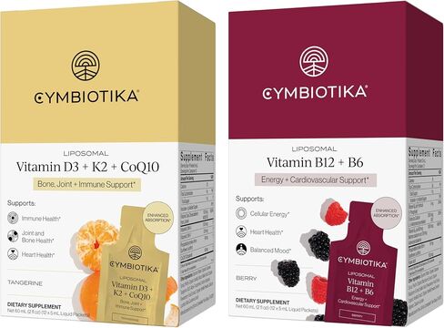 CYMBIOTIKA Liposomal Vitamin B12 + B6 & Vitamin D3 + K2 + CoQ10, Cellular Energy, Joint + Bone, Brain + Heart Health, Nerve Function, Immune Support, High Absorption, 2 x 12 5 mL Liquid Supplements in Saudi Arabia