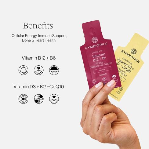 CYMBIOTIKA Liposomal Vitamin B12 + B6 & Vitamin D3 + K2 + CoQ10, Cellular Energy, Joint + Bone, Brain + Heart Health, Nerve Function, Immune Support, High Absorption, 2 x 12 5 mL Liquid Supplements in Saudi Arabia