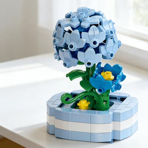 1 Piece Hydrangea Hand-Assembled Figurine with Display Base, Mini Flower Desk Decor, Hydrangea Theme Collectible Statue for Home Office Shel in Kuwait