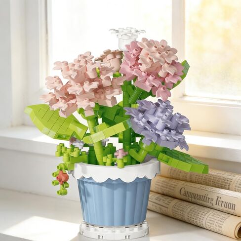 1 Piece Carnation Potted Hand-Assembled Figurine, Mini Flower Pot Desk Decor, Botanical Theme Collectible Statue for Home Office Shelf in Kuwait