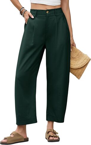 Himosyber Womens Linen Pants Barrel Wide Leg Capri Pants Casual Baggy High Waisted Summer Beach Palazzo Trousers in Saudi Arabia