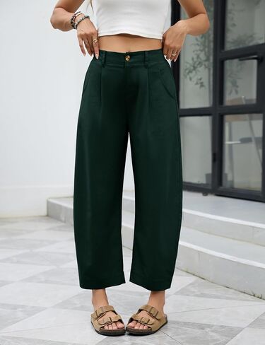 Himosyber Womens Linen Pants Barrel Wide Leg Capri Pants Casual Baggy High Waisted Summer Beach Palazzo Trousers in Saudi Arabia