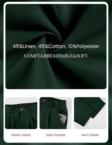 Himosyber Womens Linen Pants Barrel Wide Leg Capri Pants Casual Baggy High Waisted Summer Beach Palazzo Trousers in Saudi Arabia