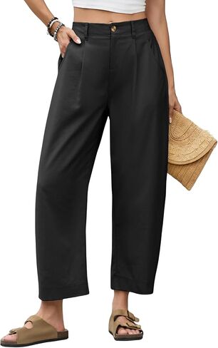 Himosyber Womens Linen Pants Barrel Wide Leg Capri Pants Casual Baggy High Waisted Summer Beach Palazzo Trousers in Saudi Arabia