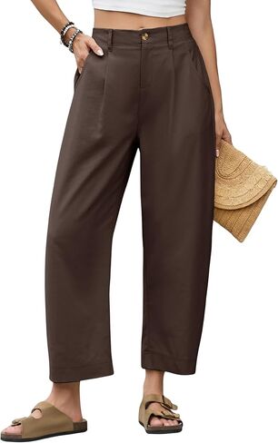 Himosyber Womens Linen Pants Barrel Wide Leg Capri Pants Casual Baggy High Waisted Summer Beach Palazzo Trousers in Saudi Arabia