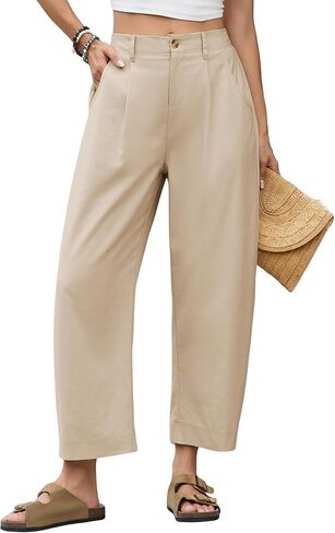 Himosyber Womens Linen Pants Barrel Wide Leg Capri Pants Casual Baggy High Waisted Summer Beach Palazzo Trousers in Saudi Arabia