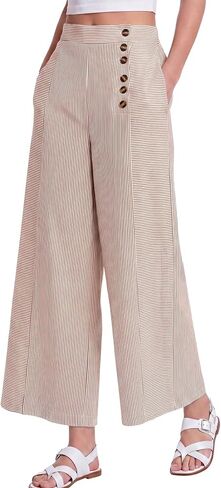 Women High Waisted Palazzo Pants Wide Leg Casual 2026 Striped Culottes Beach Vacation Slacks Trousers with Pockets in Saudi Arabia