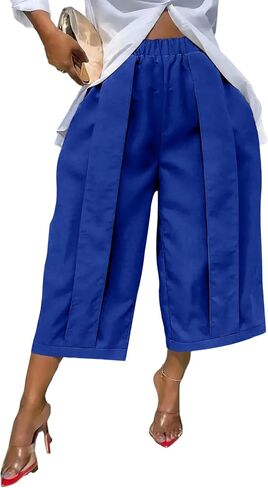 DINGANG Women's Wide Leg Capri Pants High Waisted Pleated Cropped Trousers Ankle Casual Palazzo Pant with Pockets in Saudi Arabia