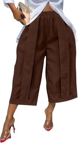 DINGANG Women's Wide Leg Capri Pants High Waisted Pleated Cropped Trousers Ankle Casual Palazzo Pant with Pockets in Saudi Arabia