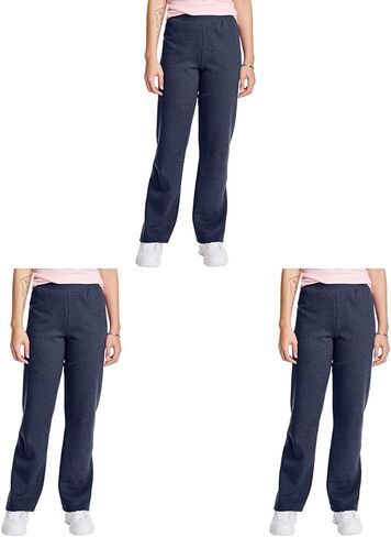 Hanes Women's EcoSmart Open Bottom Leg Sweatpants,Navy Heather,Medium (Pack of 3) in Kuwait