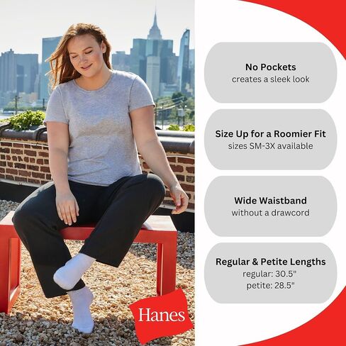 Hanes Women's EcoSmart Open Bottom Leg Sweatpants,Navy Heather,Medium (Pack of 3) in Kuwait