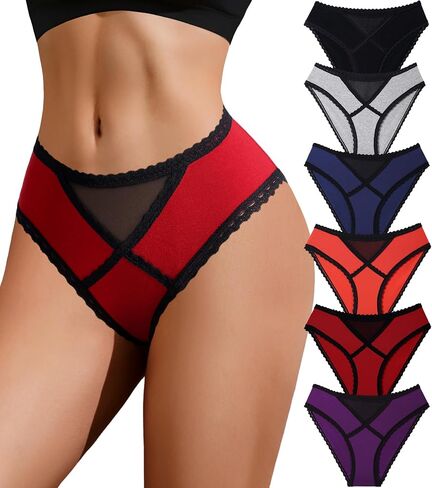 Womens Bikini Panties Cotton Lace Underwear Sexy Low Rise Breathable Ladies Cheeky Hispter Underwear 6 Pack in Saudi Arabia
