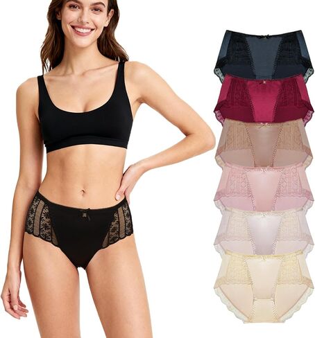 Women's Bikinis Panties Lace Underwear Soft Breathable Middle Waist Briefs Ladies Hipster Sexy Underpants 6-Pack in Saudi Arabia