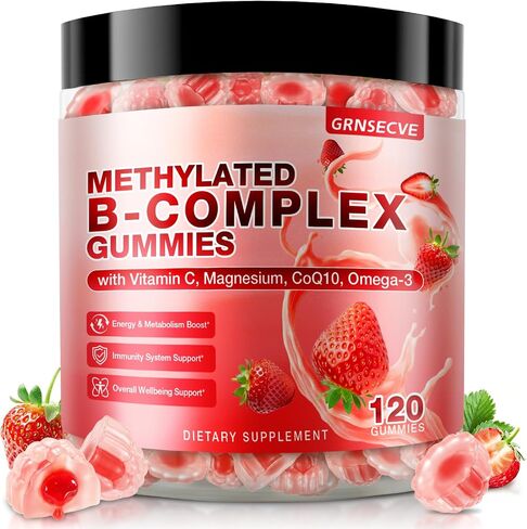 14-IN-1 Methylated Vitamin B Complex Gummies for Women & Men, 120ct, All B Vitamins - Omega-3, Magnesium, Vitamin C, Methyl B12 2000 mcg, PABA, Supports Brain Health, Energy, Immune, Sugar Free, Vegan in Saudi Arabia