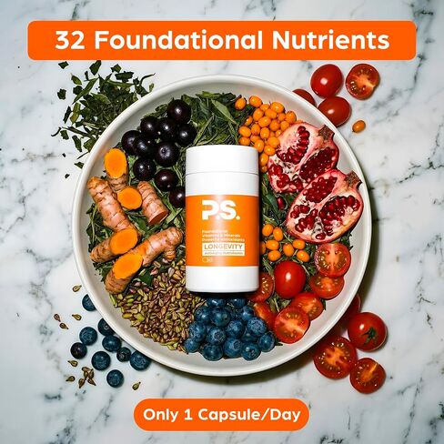 PS Longevity Supplements - Methylated Multivitamin for Men and Women with B Vitamins, Nicotinamide Riboside, CoQ10, Resveratrol, ALA - Antioxidant Defense for Modern Life (2 Month Supply) in Saudi Arabia