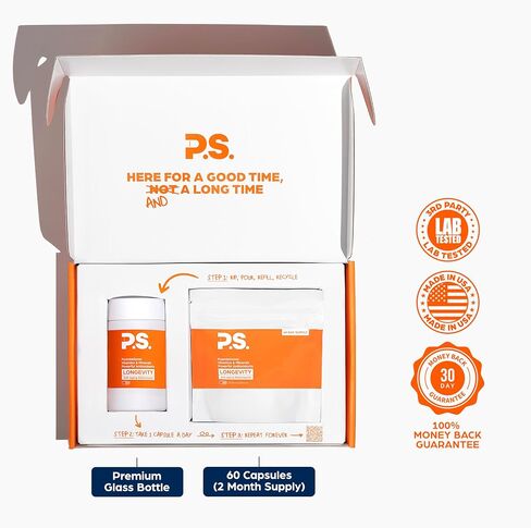 PS Longevity Supplements - Methylated Multivitamin for Men and Women with B Vitamins, Nicotinamide Riboside, CoQ10, Resveratrol, ALA - Antioxidant Defense for Modern Life (2 Month Supply) in Saudi Arabia