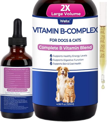 Wellix 4.06 fl oz Vitamin B Complex Drops for Dogs & Cats - Cat and Dog Appetite Stimulant, Energy Support & Healthy Skin - Chicken Flavor B Complex Vitamins (B3, B1, B12, B5, B2, etc.) in Saudi Arabia