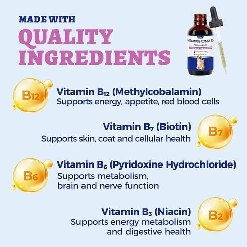 Wellix 4.06 fl oz Vitamin B Complex Drops for Dogs & Cats - Cat and Dog Appetite Stimulant, Energy Support & Healthy Skin - Chicken Flavor B Complex Vitamins (B3, B1, B12, B5, B2, etc.) in Saudi Arabia