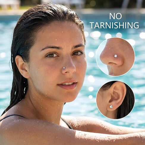 60Pcs Nose Rings Studs, Straight Stainless Steel Nose Studs for Women Men, Sparkly CZ Small Nose Rings Piercing Body Jewelry, 1.5mm Rhinestone and Ideal Gift in Kuwait