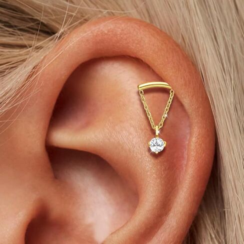 Limerencia 18G أقراط داخلية مسطحة من التيتانيوم للنساء، قطعة واحدة من مجوهرات ثقب اللولب المتدلية على شكل سلسلة، لا تسبب الحساسية 6 مم 8 مم ترصيع أقراط الغضروف لفص محارة الزنمة in Kuwait