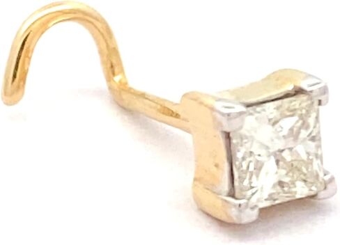 Demira Natural 3.0MM (0.17ct) Diamond Princess Cut 14K Yellow Gold Nose Ring Wire Style - Lip Labret Monroe Stud, 16 Gauge in Saudi Arabia
