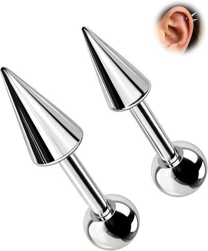 OUFER Titanium Vertical Helix Piercing Jewelry-16G 8MM Hidden Helix Jewelry, 2PCS Spike Vertical Labret Stud, Cartilage Rook Conch Earrings For Women Men in Kuwait