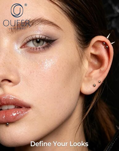 OUFER Titanium Vertical Helix Piercing Jewelry-16G 8MM Hidden Helix Jewelry, 2PCS Spike Vertical Labret Stud, Cartilage Rook Conch Earrings For Women Men in Kuwait