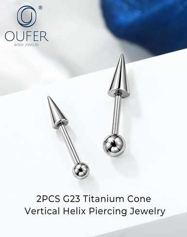 OUFER Titanium Vertical Helix Piercing Jewelry-16G 8MM Hidden Helix Jewelry, 2PCS Spike Vertical Labret Stud, Cartilage Rook Conch Earrings For Women Men in Kuwait