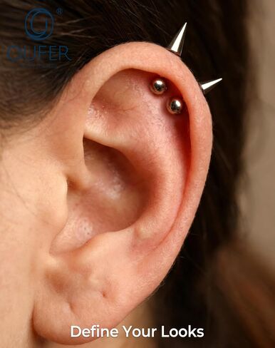 OUFER Titanium Vertical Helix Piercing Jewelry-16G 8MM Hidden Helix Jewelry, 2PCS Spike Vertical Labret Stud, Cartilage Rook Conch Earrings For Women Men in Kuwait