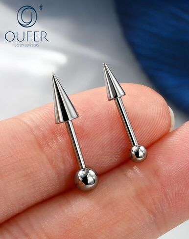 OUFER Titanium Vertical Helix Piercing Jewelry-16G 8MM Hidden Helix Jewelry, 2PCS Spike Vertical Labret Stud, Cartilage Rook Conch Earrings For Women Men in Kuwait
