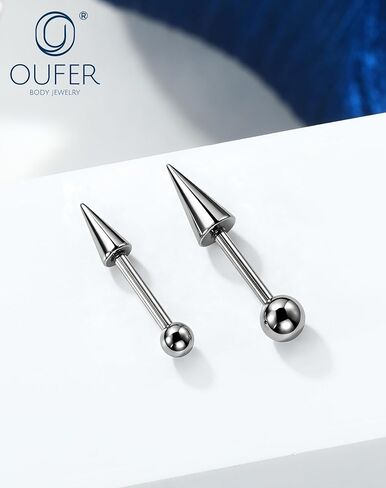 OUFER Titanium Vertical Helix Piercing Jewelry-16G 8MM Hidden Helix Jewelry, 2PCS Spike Vertical Labret Stud, Cartilage Rook Conch Earrings For Women Men in Kuwait