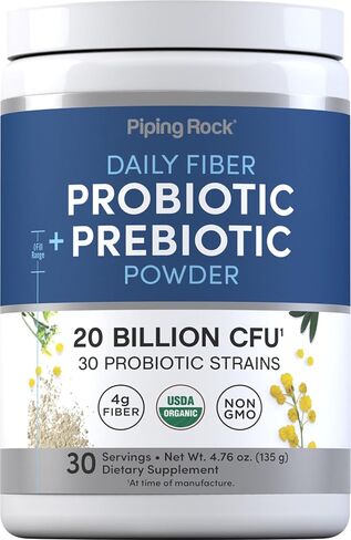 Piping Rock Probiotic and Prebiotic Powder | 20 Billion CFU | 4.76 oz | Organic Fiber Blend | for Women and Men | Vegan, Non-GMO, Gluten Free Supplement in Kuwait