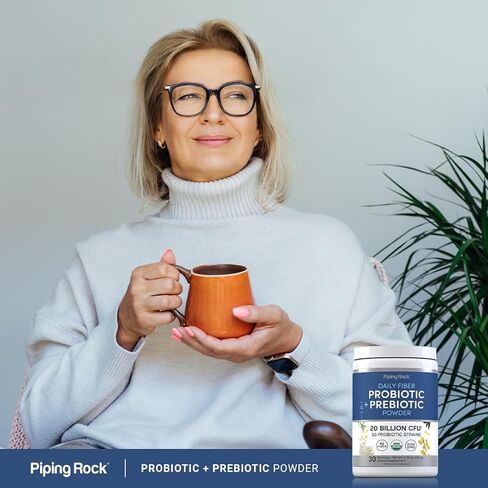 Piping Rock Probiotic and Prebiotic Powder | 20 Billion CFU | 4.76 oz | Organic Fiber Blend | for Women and Men | Vegan, Non-GMO, Gluten Free Supplement in Kuwait