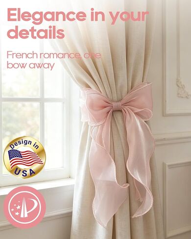 4 Pack French Silky Bow Curtain Tiebacks, Pink Bow Curtain Tiebacks, Drapery Tiebacks for Windows, Girls Room Bedroom Decor, Wedding & Party Home Accessories in Saudi Arabia