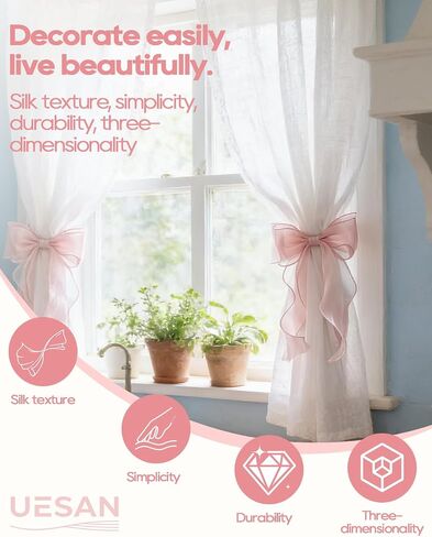 4 Pack French Silky Bow Curtain Tiebacks, Pink Bow Curtain Tiebacks, Drapery Tiebacks for Windows, Girls Room Bedroom Decor, Wedding & Party Home Accessories in Saudi Arabia