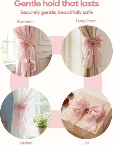 4 Pack French Silky Bow Curtain Tiebacks, Pink Bow Curtain Tiebacks, Drapery Tiebacks for Windows, Girls Room Bedroom Decor, Wedding & Party Home Accessories in Saudi Arabia