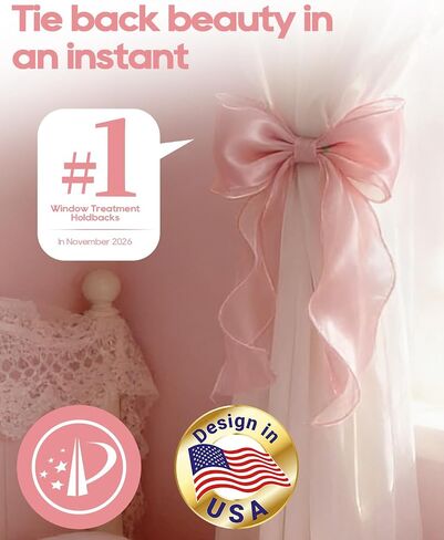 4 Pack French Silky Bow Curtain Tiebacks, Pink Bow Curtain Tiebacks, Drapery Tiebacks for Windows, Girls Room Bedroom Decor, Wedding & Party Home Accessories in Saudi Arabia
