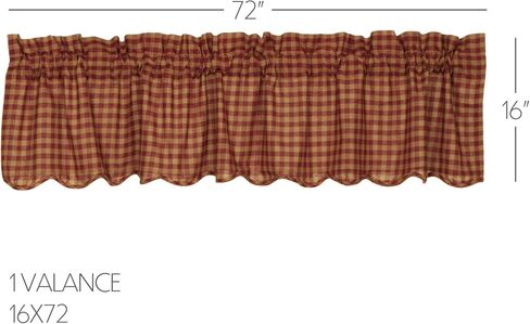 مجموعة ستائر VHC Brands Burgundy Check مكونة من 3 قطع (1 ستارة قصيرة 16x72 و2 طبقة 36x36) in Kuwait