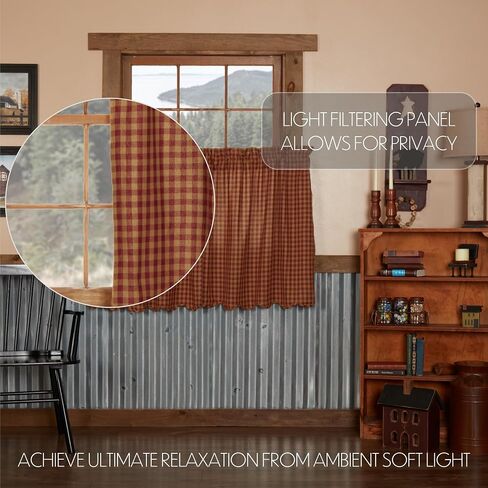 مجموعة ستائر VHC Brands Burgundy Check مكونة من 3 قطع (1 ستارة قصيرة 16x72 و2 طبقة 36x36) in Kuwait