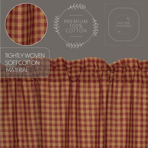 مجموعة ستائر VHC Brands Burgundy Check مكونة من 3 قطع (1 ستارة قصيرة 16x72 و2 طبقة 36x36) in Kuwait