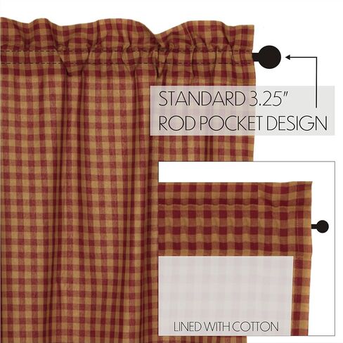 مجموعة ستائر VHC Brands Burgundy Check مكونة من 3 قطع (1 ستارة قصيرة 16x72 و2 طبقة 36x36) in Kuwait