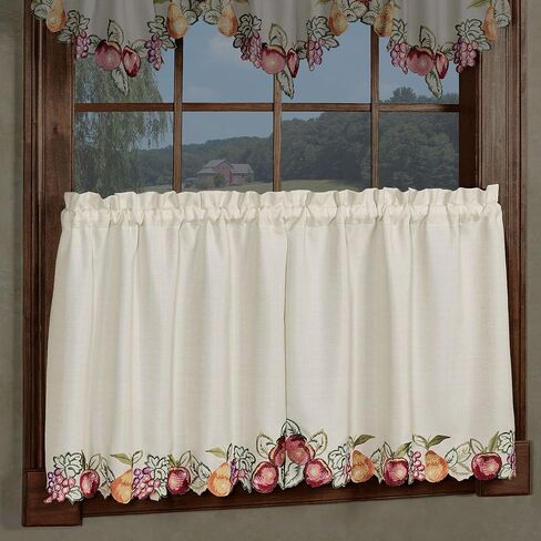 Touch of Class Fruitful Embroidered Slubbed Oatmeal Window Tier Pair 60 x 24 in Kuwait