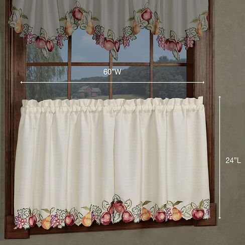 Touch of Class Fruitful Embroidered Slubbed Oatmeal Window Tier Pair 60 x 24 in Kuwait