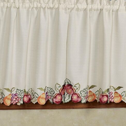 Touch of Class Fruitful Embroidered Slubbed Oatmeal Window Tier Pair 60 x 24 in Kuwait