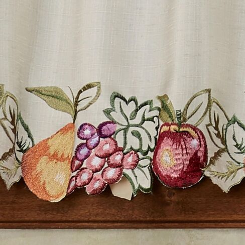 Touch of Class Fruitful Embroidered Slubbed Oatmeal Window Tier Pair 60 x 24 in Kuwait