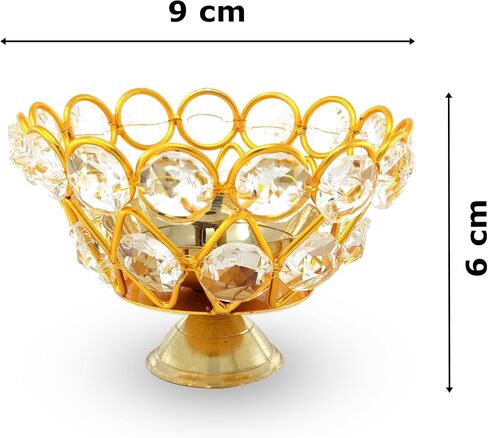 Gold Crystal Diya with Blue Velvet Gift Box Home Decoration Chrystal Piyali Dia Pooja Items Puja Gifts Handmade Oil Lamp Traditional Indian Dhanteras Deepawali Diwali Gift Items in Saudi Arabia