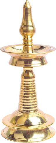 SATVIK Set of 2 - (7-7.5 INCH) - Brass Kerala Diya Lamp – Pooja Diya, Housewarming Gift, Diwali Deepawali Inauguration, Temple Mandir Decoration, Indian Gift in Kuwait