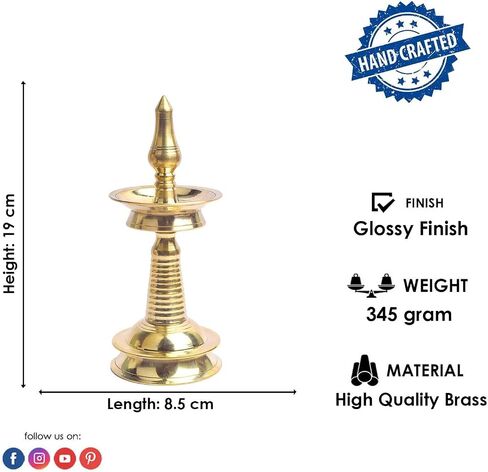 SATVIK Set of 2 - (7-7.5 INCH) - Brass Kerala Diya Lamp – Pooja Diya, Housewarming Gift, Diwali Deepawali Inauguration, Temple Mandir Decoration, Indian Gift in Kuwait