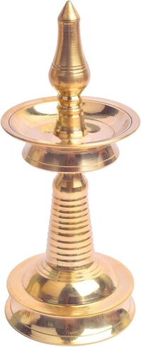 SATVIK Set of 2 - (7-7.5 INCH) - Brass Kerala Diya Lamp – Pooja Diya, Housewarming Gift, Diwali Deepawali Inauguration, Temple Mandir Decoration, Indian Gift in Kuwait