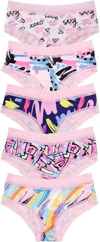 Morvia Women's 5 Pack Colorful Graphic Print Hipster Bikini Stretchy Contrast Lace Trims Graffiti Patterned Briefs in Saudi Arabia